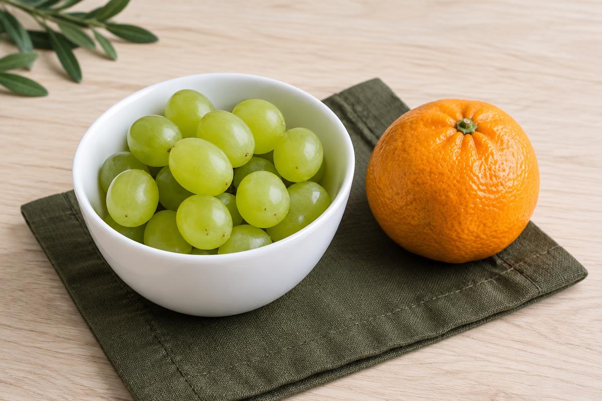 Porção de uvas e uma bergamota